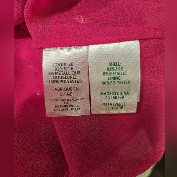 Lilly Pulitzer Pink Topaz Silk Metallic Gold Ruffle V-Neck Blouse Large - Picture 3 of 7